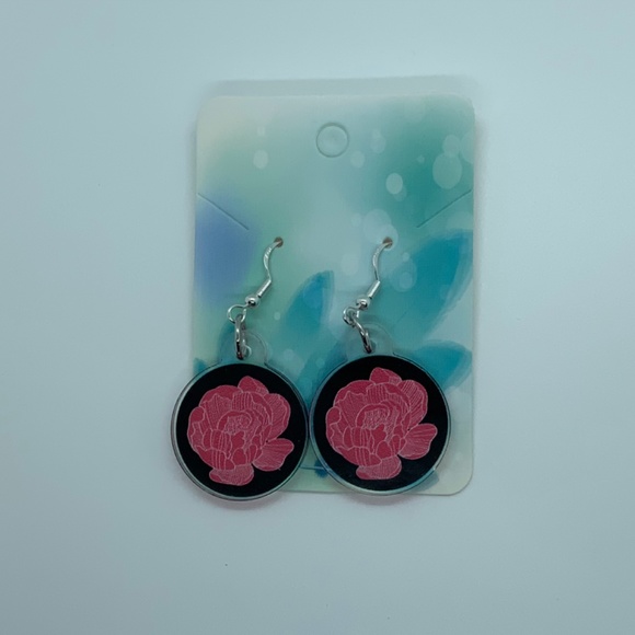OOAK Acrylic Drop Earrings (Flower) - Picture 3 of 3